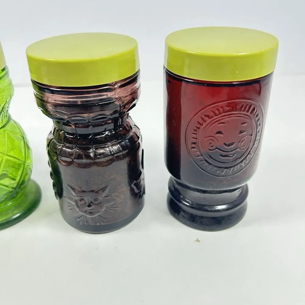 Lot of 4 Vintage 1970s Wheaton Glass 4” Rainbow Spice Shaker Jars